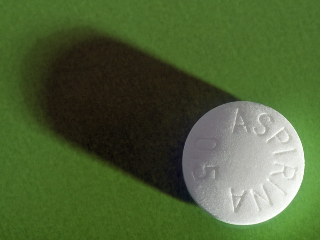 white aspirin pill on a green background
