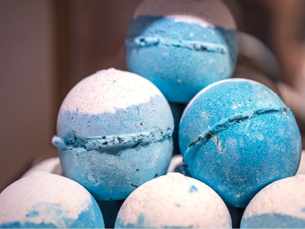 pile of blue bath bombs