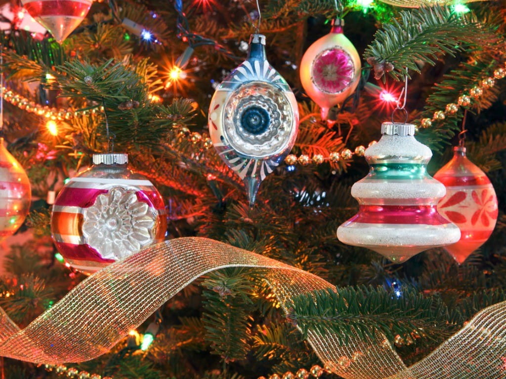 glass ornaments on Christmas tree